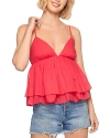 Susana Monaco Tiered Cotton Voile Babydoll Camisole In Red