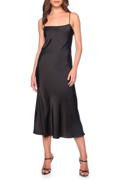 Susana Monaco Bias Cut Satin Midi Dress In Black