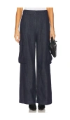 Susana Monaco Cargo Linen Denim Pant In Navy