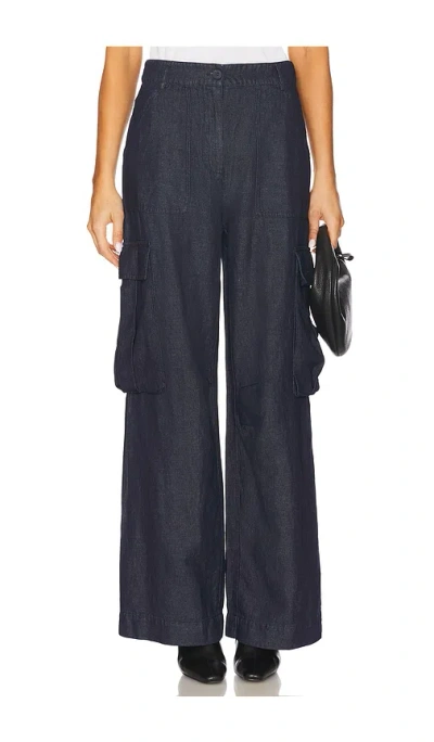 Susana Monaco Cargo Linen Denim Pant In Navy