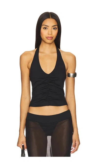 Susana Monaco Center Gathered Tie Halter Top In Black
