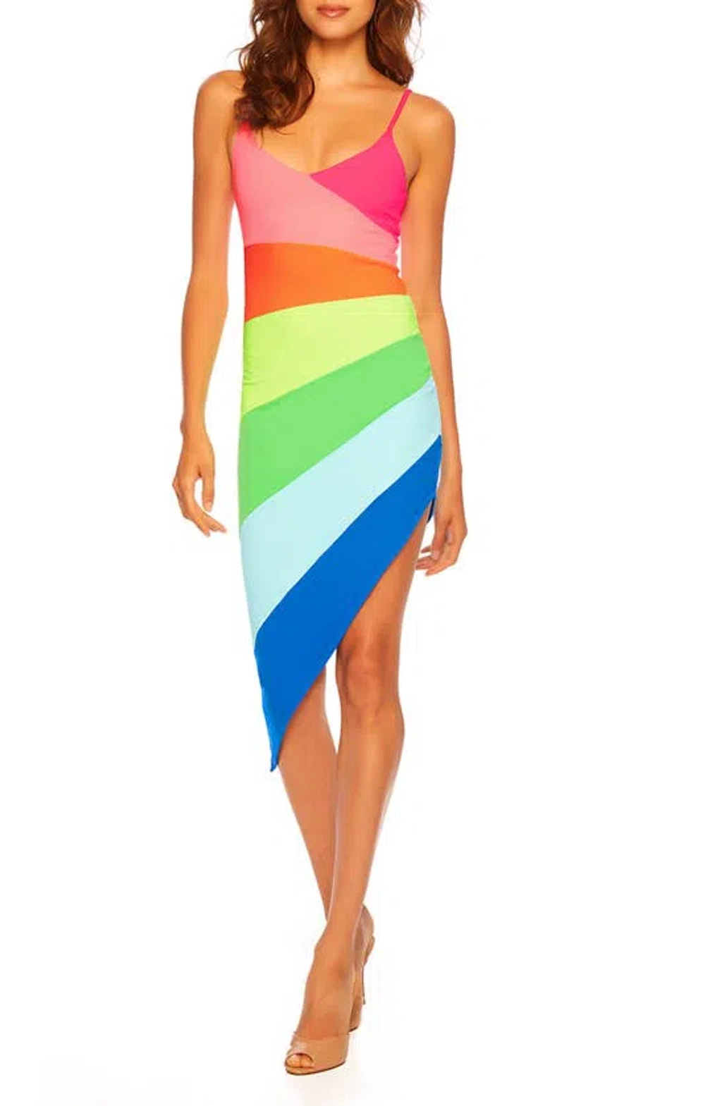 Susana Monaco Colorblock Asymmetric Body-con Dress In Rainbow | ModeSens