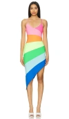 Susana Monaco Colorblock Asymmetric Body-con Dress In 七色彩虹色