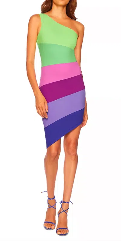 Susana Monaco Colorblock One Shoulder Mini Dress In Maldives In Multi