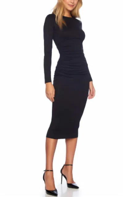 Susana Monaco Crew Gathered Midi Dress In Black