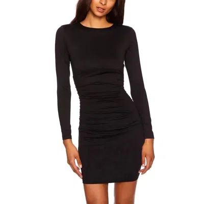 Susana Monaco Crew Gathered Mini Dress In Black