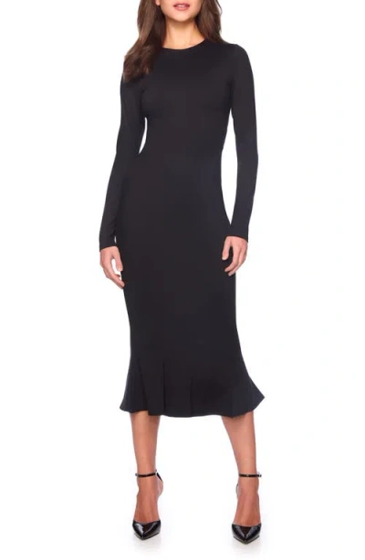 Susana Monaco Crew Long Sleeve Midi Dress In Black