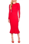 Susana Monaco Crew Long Sleeve Midi Dress In Perfect Red