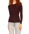 Susana Monaco Crew Neck Long Sleeve Top In Cabernet In Multi