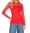 Susana Monaco Crew Neck Mesh Longsleeve Top In Red In Red