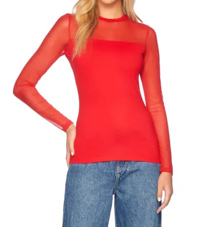 Susana Monaco Crew Neck Mesh Longsleeve Top In Red