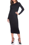 Susana Monaco Crewneck Long Sleeve Body-con Midi Dress In Black