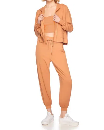 Susana Monaco Front Zip Crop Hoodie In Caramel