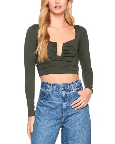 Susana Monaco Cropped Square Wire Gathered Top In Hunter Green