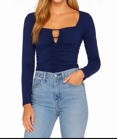 Susana Monaco Cut Out Long Sleeve Top In Blue In Animal Print