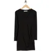 Susana Monaco Deep V Long Sleeve Faux Wrap Dress In Black