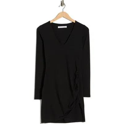 Susana Monaco Deep V Long Sleeve Faux Wrap Dress In Black