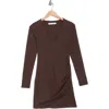 Susana Monaco Deep V Long Sleeve Faux Wrap Dress In Brown