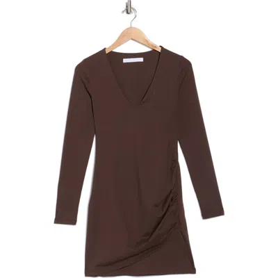 Susana Monaco Deep V Long Sleeve Faux Wrap Dress In Brown