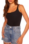 Susana Monaco Ribbed Square Neck Tank In Black
