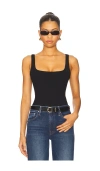 Susana Monaco Essential Low Back Tank Thong Back Bodysuit In Black