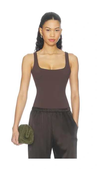 Susana Monaco Essential Low Back Tank Thong Back Bodysuit In Brown