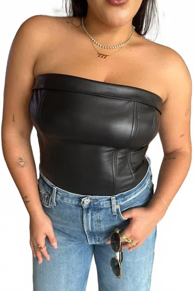 Susana Monaco Faux Leather Corset Tube Top In Black