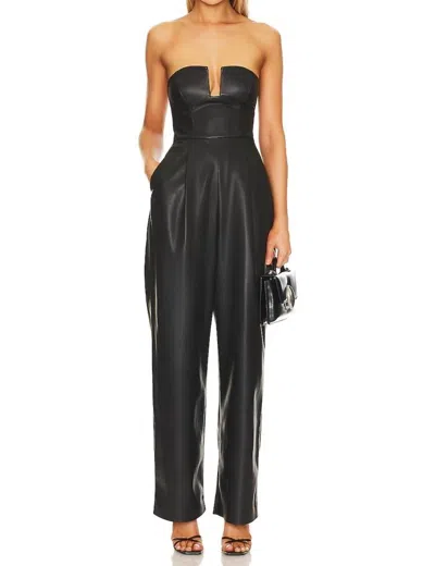 Susana Monaco Strapless Faux Leather Jumpsuit In Black