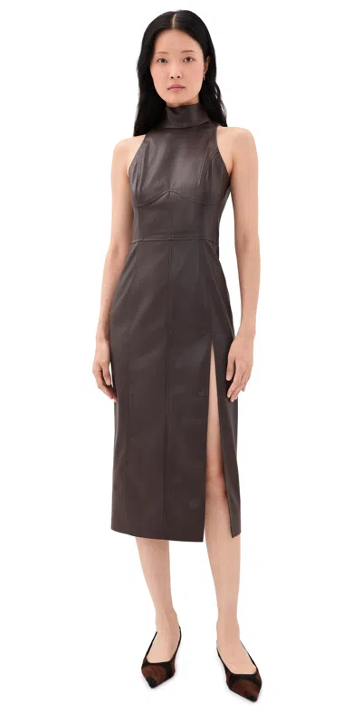 Susana Monaco Faux Leather Mock Sleeveless Slit Dress Java In Gray