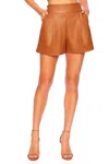 Susana Monaco Faux Leather Pleated Short In Caramel In Brown