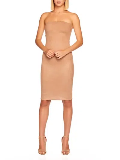Susana Monaco Faux Suede Tube Strapless Midi Dress In Sand In Beige