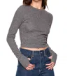 Susana Monaco Fleece Crew Long Sleeve Top In Melange Grey In Gray