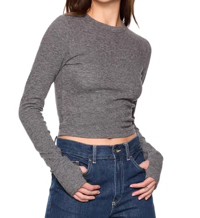 Susana Monaco Fleece Crew Long Sleeve Top In Melange Grey In Gray