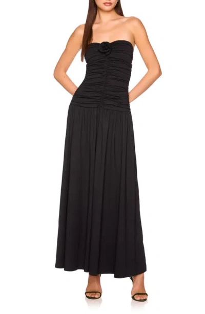 Susana Monaco Flower Detail Strapless Maxi Dress In Black