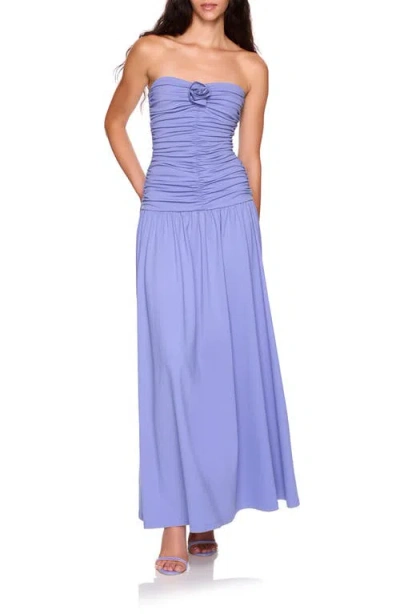Susana Monaco Flower Detail Strapless Maxi Dress In Blue