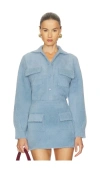 Susana Monaco Fuzzy Sweater Cargo Jacket In Blue