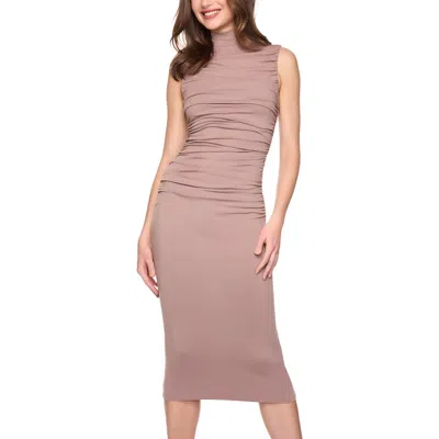 Susana Monaco Gathered Mock Neck Sleeveless Midi Dress In Coco In Pink