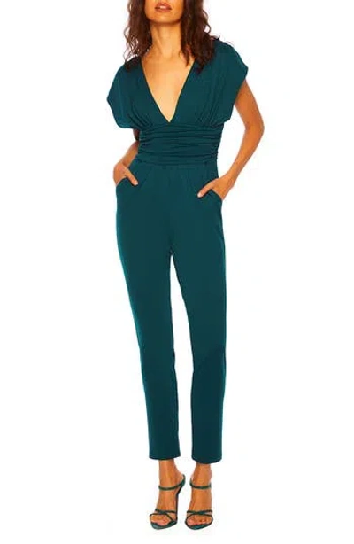 Susana Monaco Gathered Plunge Neck Jumpsuit In Pine Needle