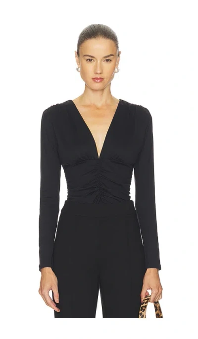 Susana Monaco Gathered V Long Sleeve Top Top In Black