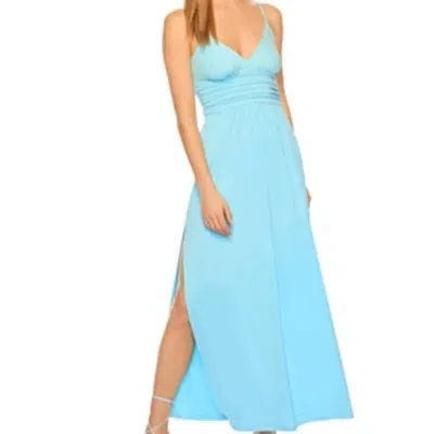 Susana Monaco Gathered Waist Side Slit Maxi Dress In Fresh Water In Blue