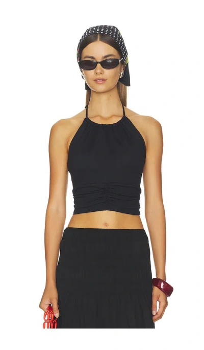 Susana Monaco Halter Gathered Top Tie Neck In Black