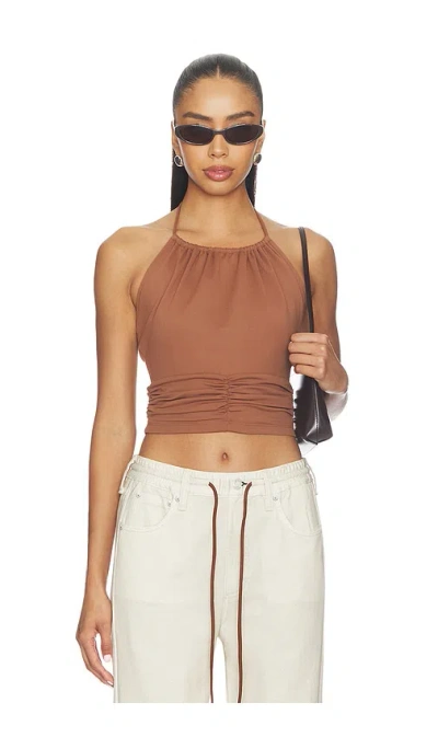 Susana Monaco Halter Gathered Top Tie Neck In Brown