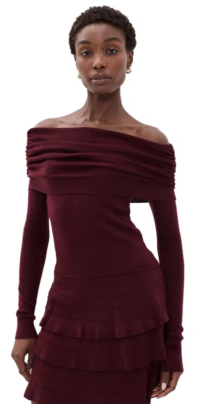 Susana Monaco Light Merino Off Shoulder Sweater Beaujolais In Burgundy