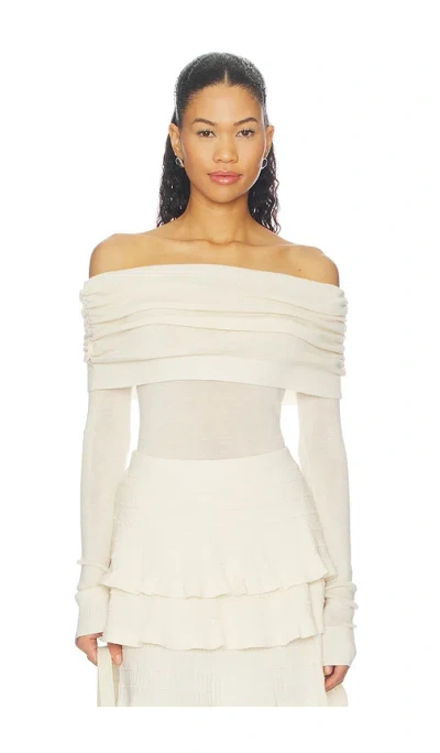 Susana Monaco Light Merino Off Shoulder Sweater In Belgian Cream
