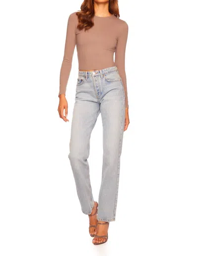 Susana Monaco Long Sleeve Crewneck Top In Coco In Brown