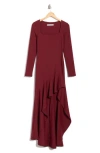 Susana Monaco Long Sleeve High Low Dress In Burgundy