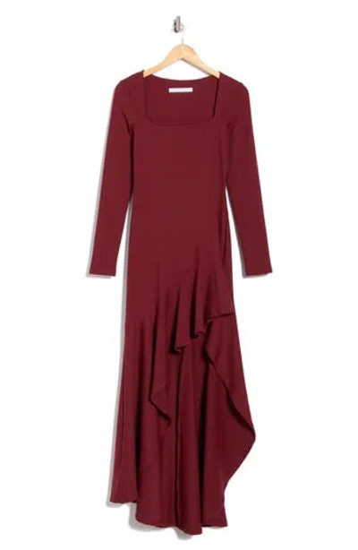 Susana Monaco Long Sleeve High Low Dress In Burgundy