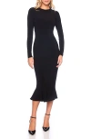 Susana Monaco Crewneck Long Sleeve Body-con Midi Dress In Black
