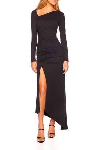 Susana Monaco Asymmetric Ruched Slit Dress In Black