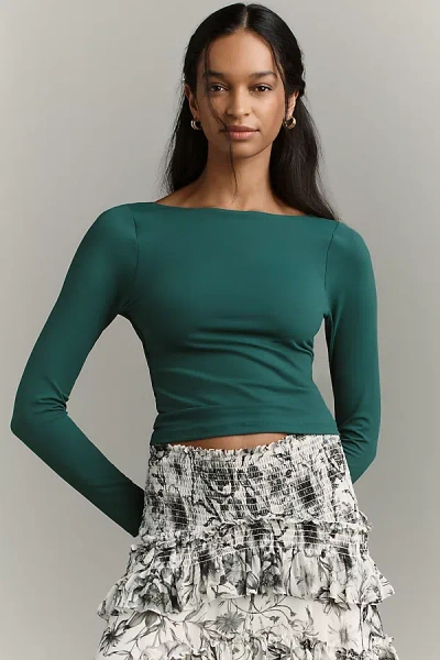 Susana Monaco Long-sleeve Scoop-back Top In Green